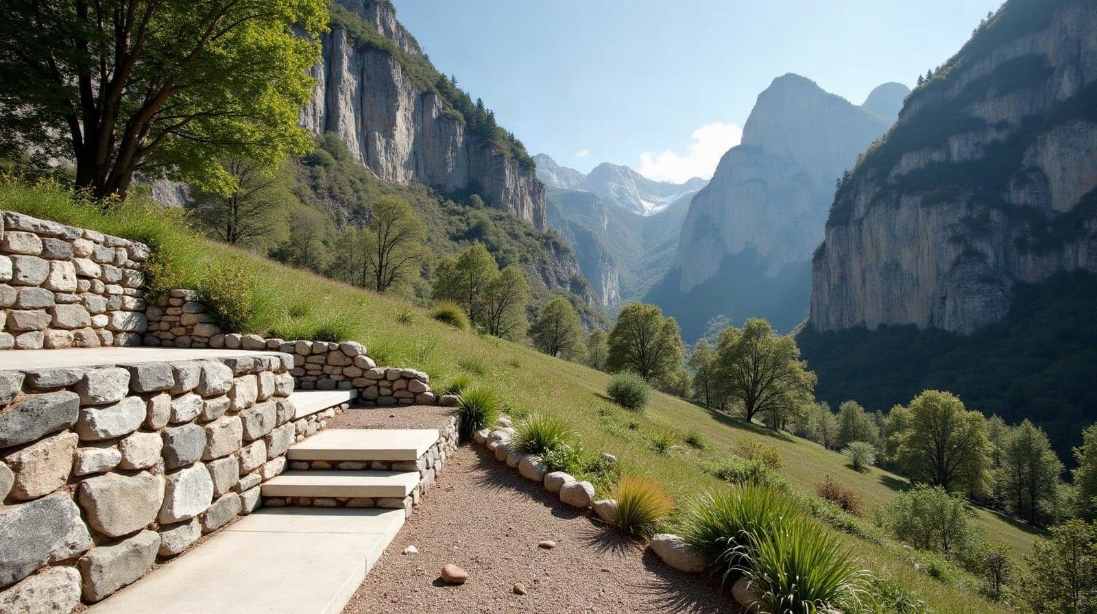 Terrain en pente à Sassenage avec les falaises du Vercors en toile de fond
