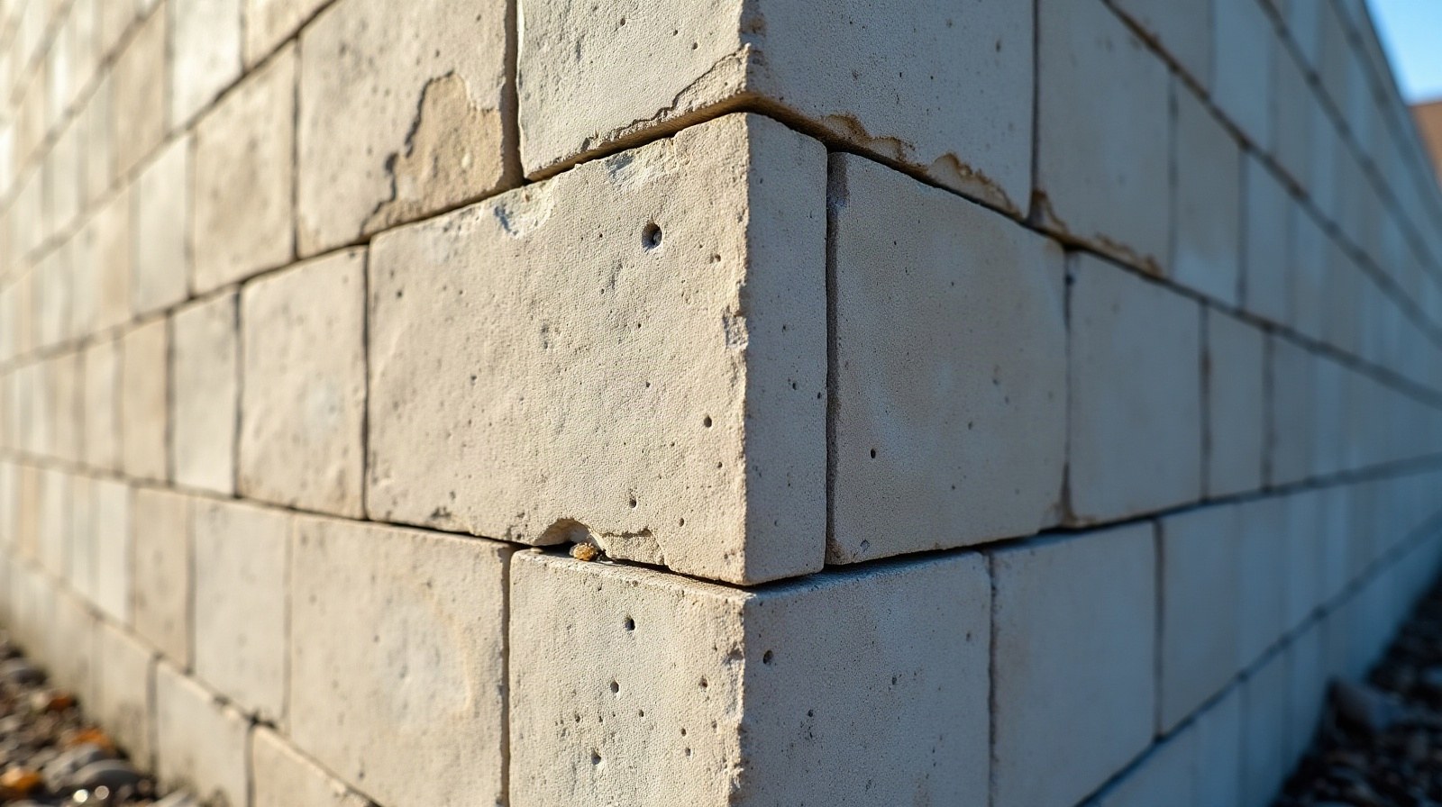 Visite de contrôle d'un mur de soutènement existant, pied de mur observé de près