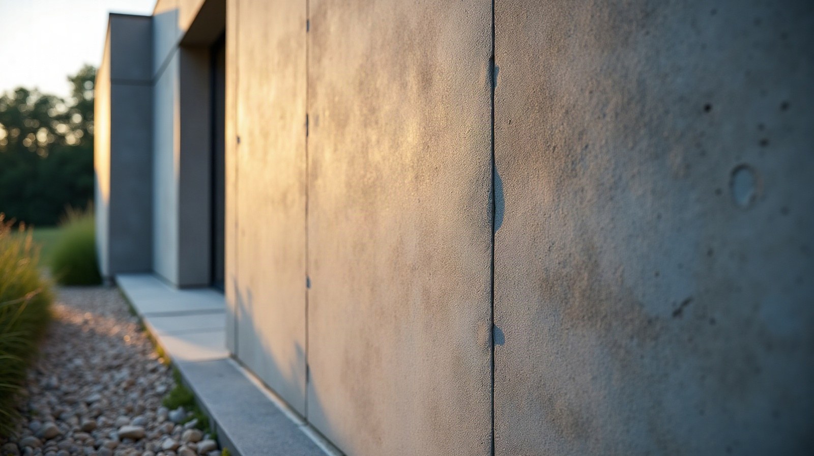 Renflement discret visible sur la face d'un mur de soutènement, observé en lumière rasante